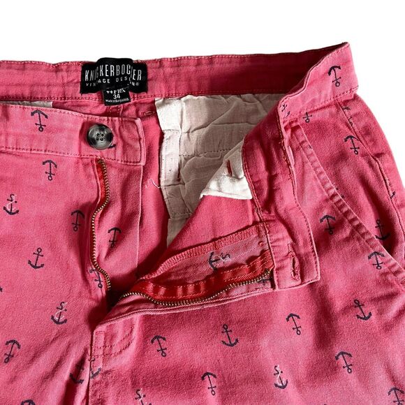 KnickerBocker Mens Chino Shorts Red Salmon Denim Anchor Ocean Print Sz 34 - Picture 5 of 8